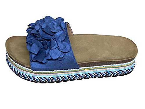 Damen Sandalen Pantoletten Plateau Sommer Schlappen Sandaletten Blume TL891– Blau 37 von Pogolino