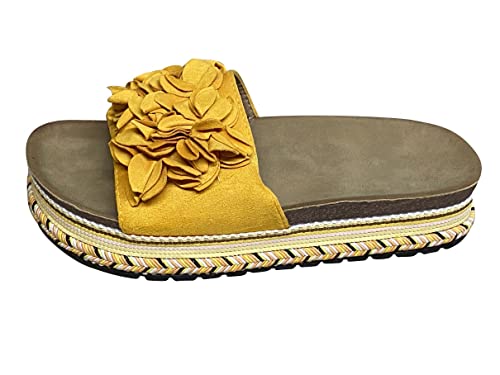 Damen Sandalen Pantoletten Plateau Sommer Schlappen Sandaletten Blume TL891– Gelb 36 von Pogolino