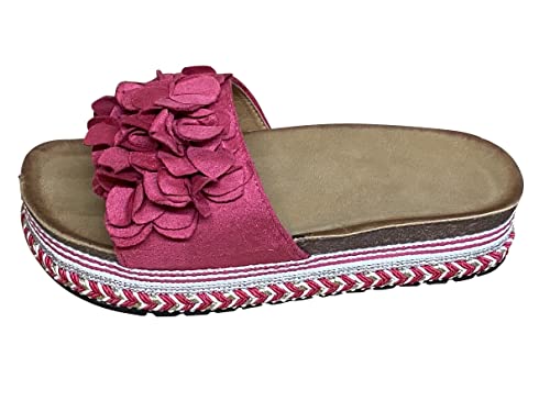 Damen Sandalen Pantoletten Plateau Sommer Schlappen Sandaletten Blume TL891– Pink 39 von Pogolino