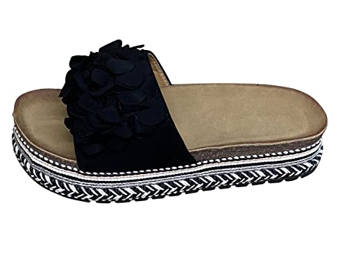 Damen Sandalen Pantoletten Plateau Sommer Schlappen Sandaletten Blume TL891– Schwarz 38 von Pogolino