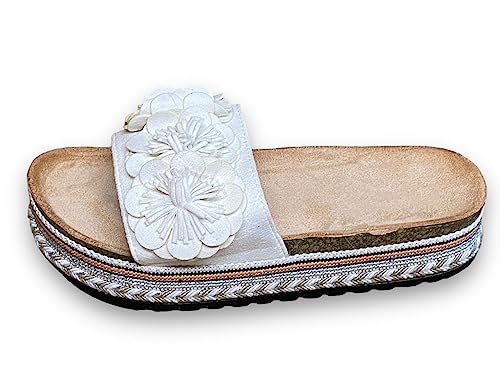 Damen Sandalen Pantoletten Plateau Sommer Schlappen Sandaletten Blumen L05 –Weiß 36 Damen Sandalen Pantoletten Plateau Sommer Schlappen Sandaletten Blumen L05 –Weiß 36 von Pogolino