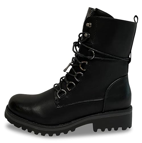 Pogolino Damen Stiefeletten Boots Stiefel Biker gefüttert Worker Schnürer Herbst Winter ST601 Schwarz 37 von Pogolino