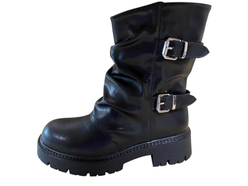 Pogolino Damen Boots Biker Stiefeletten leicht gefüttert Stiefel 573 Schwarz 39 von Pogolino