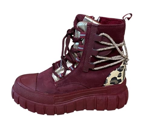 Pogolino Damen Boots Plateau High Top Sneakers Stiefeletten Jeans Leopard Glitzer Animal Print 8-123 (Weinrot 36) von Pogolino