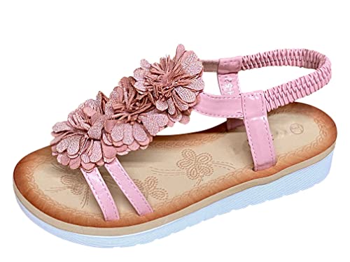 Pogolino Damen Sandalen Blumen Sandaletten Riemchen Flach Sommer WH521 – Rosa – 37 von Pogolino