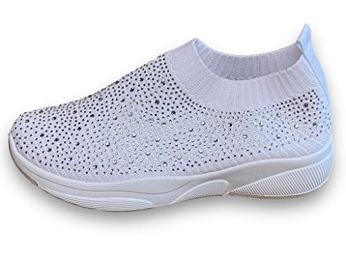 Pogolino Damen Sneakers Glitzer Slip On Sportschuhe Laufschuhe Freizeitschuhe (1810 Weiß 37) von Pogolino