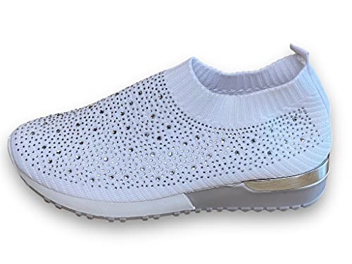 Pogolino Damen Sneakers Glitzer Slip On Sportschuhe Laufschuhe Freizeitschuhe (6619 Weiß 36) von Pogolino