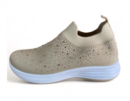 Pogolino Damen Sneakers Glitzer Slip On Sportschuhe Laufschuhe Freizeitschuhe (Beige 39) von Pogolino