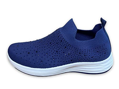 Pogolino Damen Sneakers Glitzer Slip On Sportschuhe Laufschuhe Freizeitschuhe (Blau 40) von Pogolino