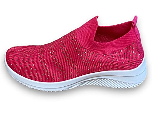 Pogolino Damen Sneakers Glitzer Slip On Sportschuhe Laufschuhe Freizeitschuhe (DF6 Pink 38) von Pogolino