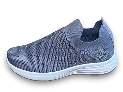 Pogolino Damen Sneakers Glitzer Slip On Sportschuhe Laufschuhe Freizeitschuhe (Grau 39) von Pogolino