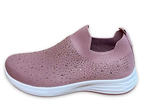 Pogolino Damen Sneakers Glitzer Slip On Sportschuhe Laufschuhe Freizeitschuhe (Rosa 39) von Pogolino