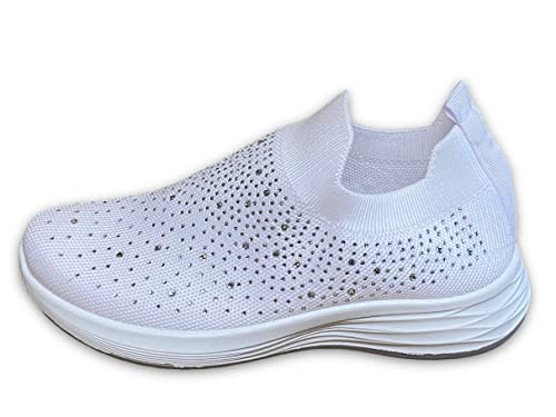 Pogolino Damen Sneakers Glitzer Slip On Sportschuhe Laufschuhe Freizeitschuhe (Weiß 36) von Pogolino