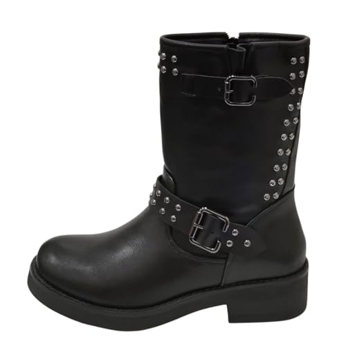 Pogolino Damen Stiefel Nieten Biker Boots Stiefeletten leicht gefüttert 9950 schwarz 40 von Pogolino