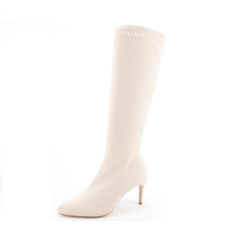 Pogolino Damen Stiefel Stretch High Heels dehnbar ungefüttert 1019 beige 37 von Pogolino