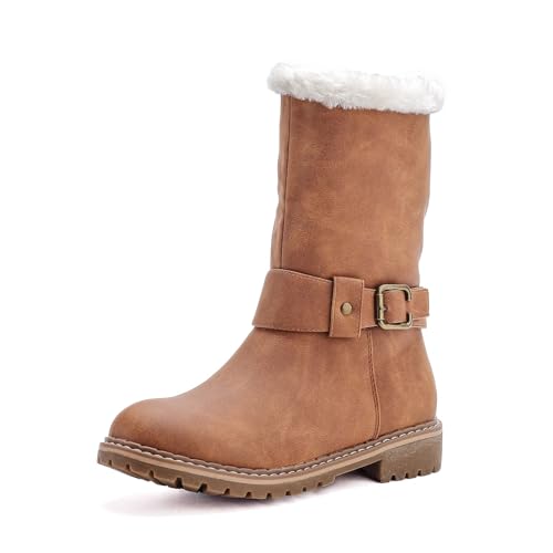 Pogolino Damen Stiefel warm gefüttert Stiefeletten Boots Winter Herbst ST8 Camel 38 von Pogolino