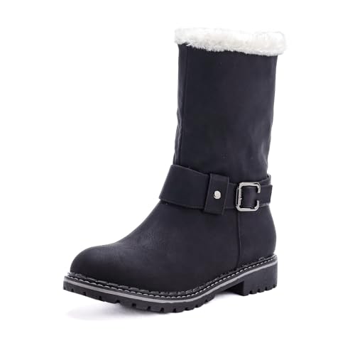Pogolino Damen Stiefel warm gefüttert Stiefeletten Boots Winter Herbst ST8 Schwarz 38 von Pogolino