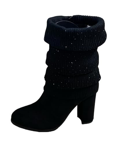 Pogolino Damen Stiefeletten Absatz elegant Glitzer Schnalle Stiefel Herbst Winter High Heels (569 Schwarz 40) von Pogolino