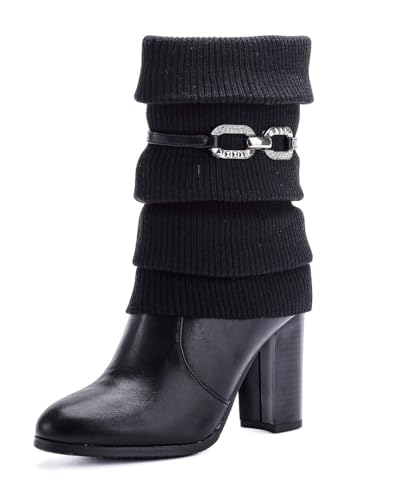 Pogolino Damen Stiefeletten Absatz elegant Glitzer Schnalle Stiefel Herbst Winter High Heels (570 Schwarz 39) von Pogolino