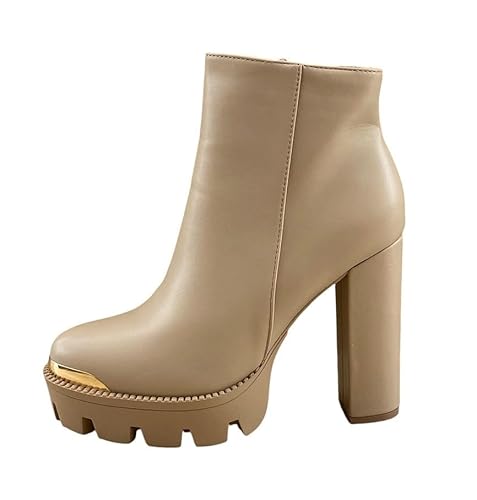 Pogolino Damen Stiefeletten Absatz elegant Plateau Stiefel Herbst Winter High Heels (0516 beige 40) von Pogolino