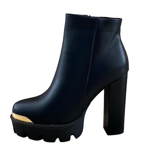 Pogolino Damen Stiefeletten Absatz elegant Plateau Stiefel Herbst Winter High Heels (0516 schwarz 39) von Pogolino