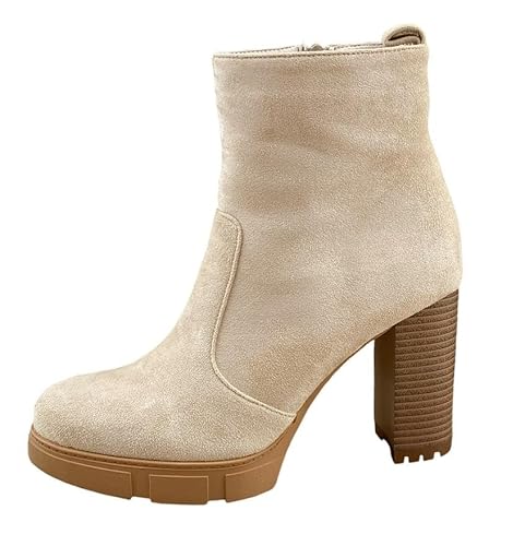 Pogolino Damen Stiefeletten Absatz elegant Stiefel Herbst Winter High Heels (LM312 beige 38) von Pogolino