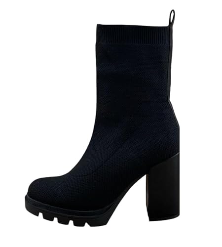 Pogolino Damen Stiefeletten Absatz elegant Strick stretch Stiefel Herbst Winter High Heels (0506 schwarz 40) von Pogolino