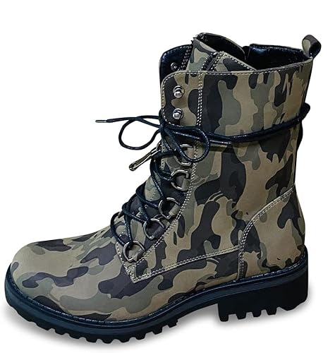 Pogolino Damen Stiefeletten Boots Stiefel Biker gefüttert Worker Schnürer Herbst Winter ST601 Camouflage 38 von Pogolino