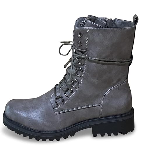 Pogolino Damen Stiefeletten Boots Stiefel Biker gefüttert Worker Schnürer Herbst Winter ST601 Grau 37 von Pogolino