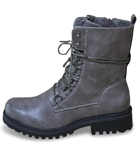 Pogolino Damen Stiefeletten Boots Stiefel Biker gefüttert Worker Schnürer Herbst Winter ST601 Grau 38 von Pogolino