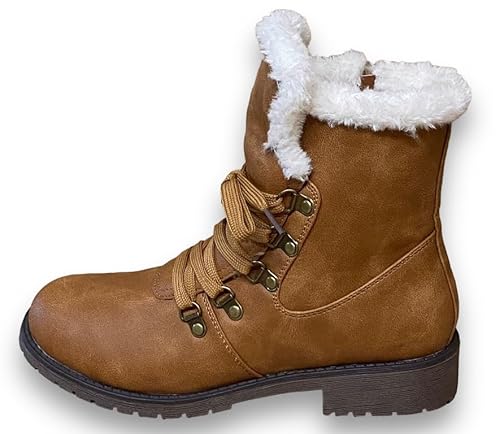 Pogolino Damen Stiefeletten Boots warm gefüttert Schnürstiefeletten Outdoor Winter Stiefel Schuhe ST803 Camel 38 von Pogolino
