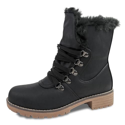 Pogolino Damen Stiefeletten Boots warm gefüttert Schnürstiefeletten Outdoor Winter Stiefel Schuhe ST803 Schwarz 37 von Pogolino