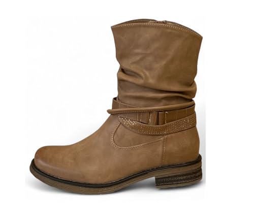 Pogolino Damen Stiefeletten Nieten Biker Boots Glitzer Stiefel leicht gefüttert 1573 Khaki 36 von Pogolino