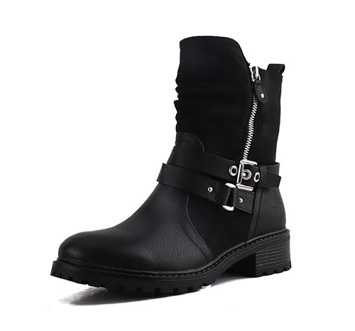 Pogolino Damen Stiefeletten Nieten Biker Boots mit Reißverschluß flach bequem Stiefel 2520 Schwarz 39 Pogolino Damen Stiefeletten Nieten Biker Boots mit Reißverschluß flach bequem Stiefel 2520 Schwarz 39 von Pogolino