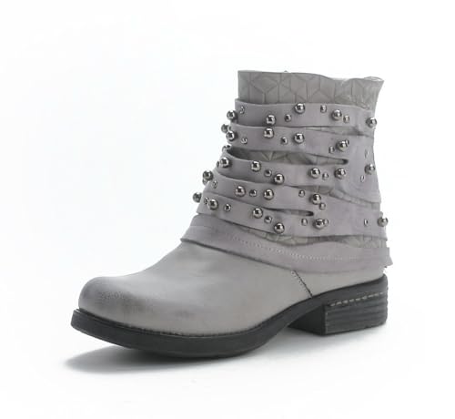 Pogolino Damen Stiefeletten Nieten Biker Boots mit Reißverschluß flach bequem Stiefel ST016 Grau 39 von Pogolino