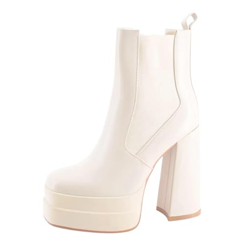 Pogolino Damen Stiefeletten Plateau High Heels Boots leicht gefüttert 11-12 Beige 37 von Pogolino