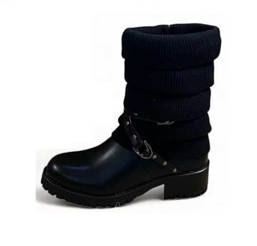 Pogolino Damen Stiefeletten Plateau Strick Boots Biker Herbst Winter Stiefel ST2912 (568 Schwarz 38) von Pogolino