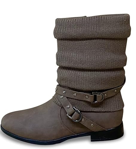 Pogolino Damen Stiefeletten Strick flach Stiefel gefüttert Boots, ST2912 Braun 40 von Pogolino