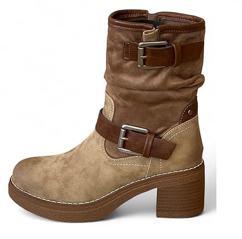 Pogolino Damen Stiefeletten ungefüttert Absatz Boots Stiefel bequem Plateau KA25-30 Khaki 39 von Pogolino