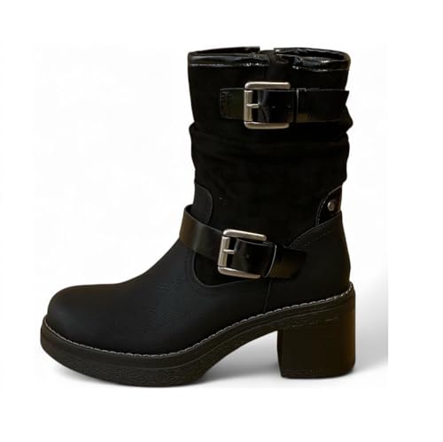 Pogolino Damen Stiefeletten ungefüttert Absatz Boots Stiefel bequem Plateau KA25-30 Schwarz 39 von Pogolino