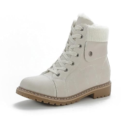 Pogolino Damen Stiefeletten warm gefüttert Boots Schnürstiefeletten Winter Schuhe DB1 Beige 38 von Pogolino