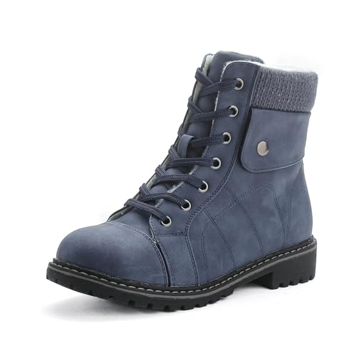 Pogolino Damen Stiefeletten warm gefüttert Boots Schnürstiefeletten Winter Schuhe DB1 Blau 38 von Pogolino