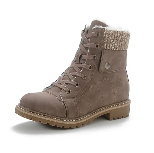 Pogolino Damen Stiefeletten warm gefüttert Boots Schnürstiefeletten Winter Schuhe DB1 Braun 36 von Pogolino