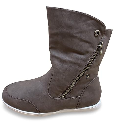 Pogolino Damen Stiefeletten warm gefüttert - Stiefel Boots mit Reißverschluss - Schuhe Winter Schneeschuhe Outdoor Women - ST854 Braun 41 von Pogolino