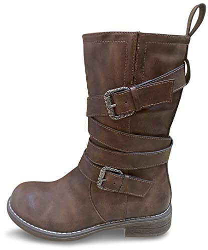 Pogolino Damen Weitschaft Stiefel Stiefeletten gefüttert Boots Herbst Winter ST5 - Braun 39 von Pogolino