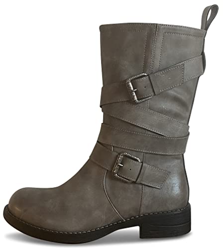 Pogolino Damen Weitschaft Stiefel Stiefeletten gefüttert Boots Herbst Winter ST5 - Grau 38 von Pogolino