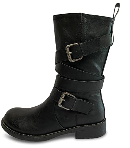 Pogolino Damen Stiefel Stiefeletten gefüttert Boots Herbst Winter ST5 – Schwarz 40 von Pogolino