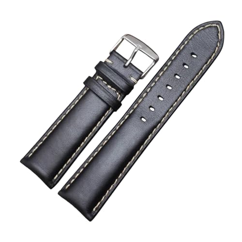 PohUy 18/19/20/21/22/24mm Schwarz/Dunkelbraunes Echtleder-Uhrenarmband für Herren und Damen, polierte Dornschließe, bequemes Uhrenarmband von PohUy