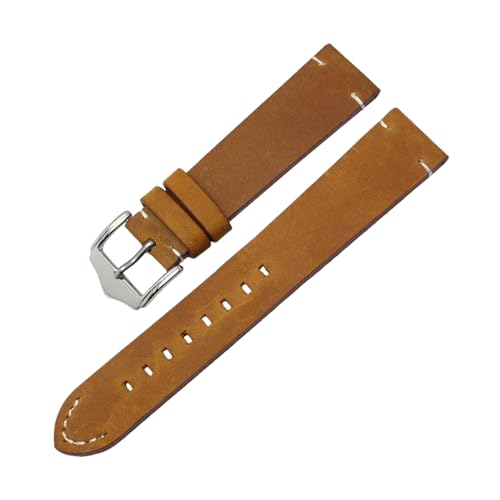 PohUy 18/20/22mm Damen Herren Vintage-Armband aus dickem Rindsleder mit silbrig polierter Edelstahl-Dornschließe von PohUy