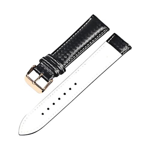 PohUy 18mm/20mm/22mm farbiges Nähgarn, echtes Leder-Armband, simulierte Kohlefaser-Textur, Schnellverschluss-Uhrenarmband von PohUy